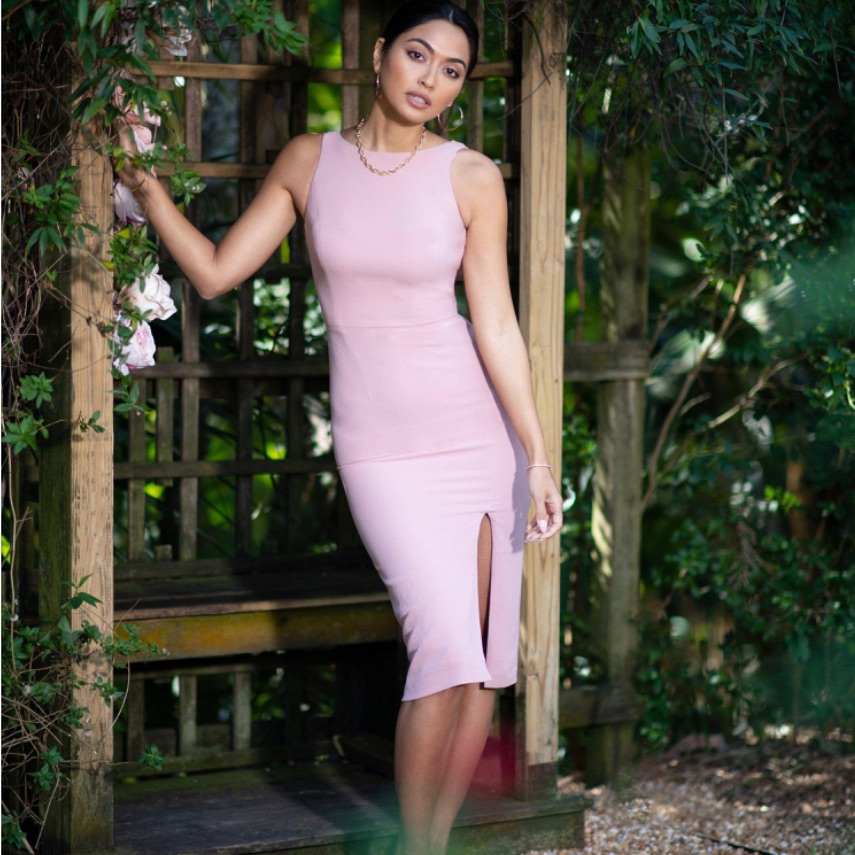 Dress The Population Mackenna Sleeveless Front Slit Dress M/ Blush
